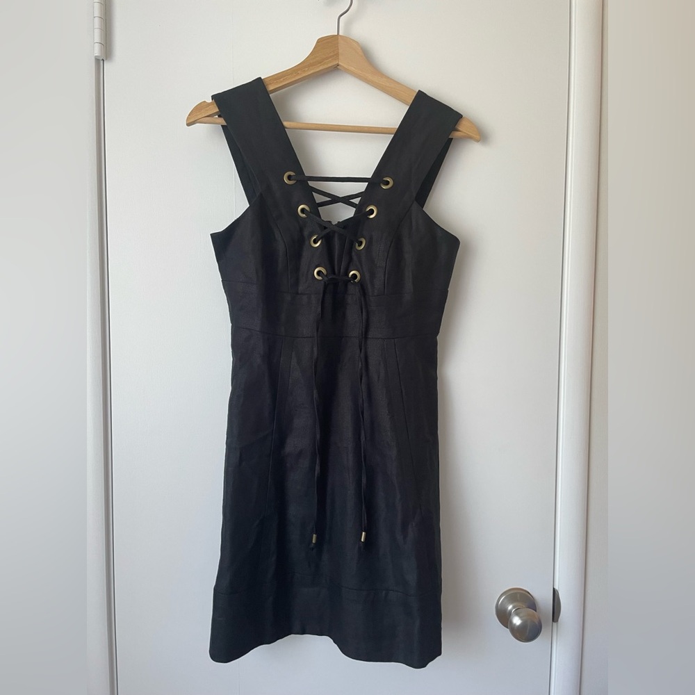 J. Crew Black Linen Lace-Up Dress 2P NWT